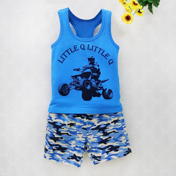 

2020 little q boys clothing set baby clothes children sleeveless 100% cotton vest+shorts summer infant outfits, White