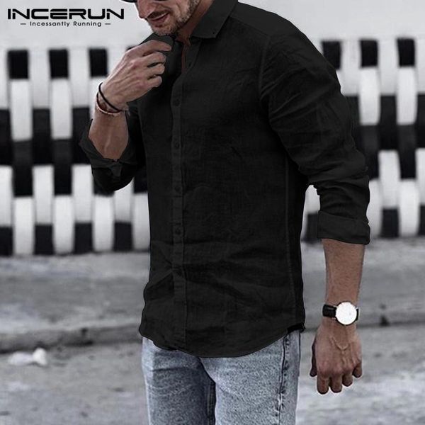 

incerun модный бренд футболки мужчины обычный 2019 нагрудные с длинным рукавом кнопка блузка отдых социальный бизнес рубашки мужские камиза, White;black
