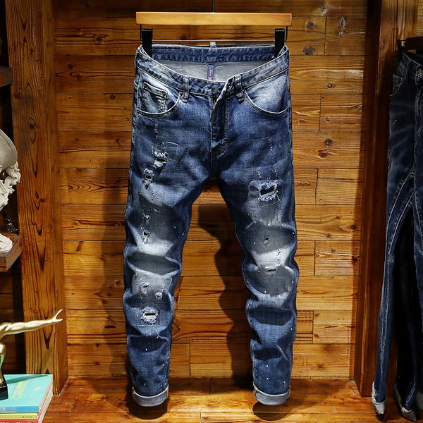 

2019 winter style men's wash designed casual skintight summer skinny jeans straight bike skintight fashion goes with everything