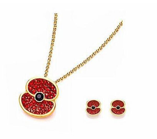 

britain poppy necklace ear nail suit red crystal poppy necklace ear nail, Gray
