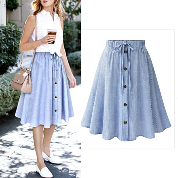 

new 2019 skater women skirt stripe single breasted lace casual high waist plain fashion flared skirt women sundress drop shipping, Black
