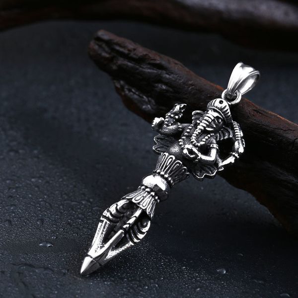 

buddhist ritual jewelry domineering evil vajra titanium pendant ganesh dorje stainless steel necklace for men's jewelry gifts, Silver