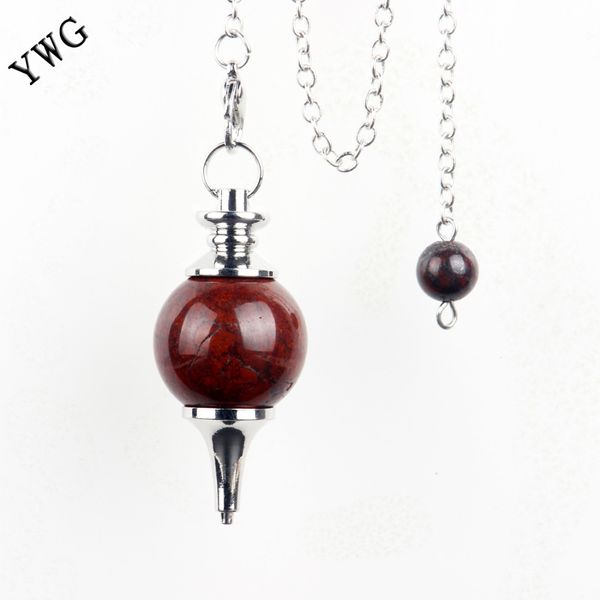 

natural breciated jasper obsidian round pendulum amethyst pendant silver chain craft decor chakra healing reiki bead pouch