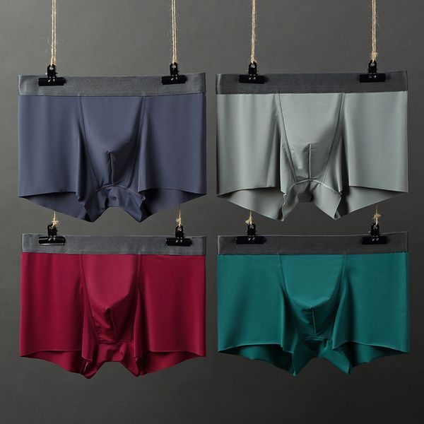 

large size men thin seamless boxers summer solid modal elastic soft panties ice silk breathalbe casual underwear ing, Black;white