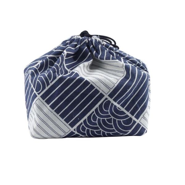 

travel cloth bento pouch printed storage office school japanese style lunch bag drawstring picnic cooler thermal insulated, Blue;pink
