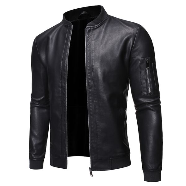 

leather coat men new autumn and winter style men's washed leather clothes pu jacket, Black