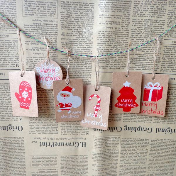 Dekorasyonlar Mutlu Noel Hediyesi Kraft Kağıt Etiketleri Noel Baba Kağıt Hang Tag Snoweflake Ağacı Parti Dekor DIY Etiket Hediye Etiketleri 4 5x7cm