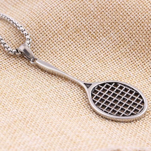 

fashion- men's necklace badminton racket pendant necklace december trend titanium steel necklace asian creative trend jewelry, Silver