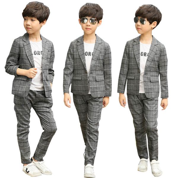 

boys clothes spring children clothing set kids tracksuit for boys clothes coat plaid jackets pants formal wear clothes boys suit t200414, White