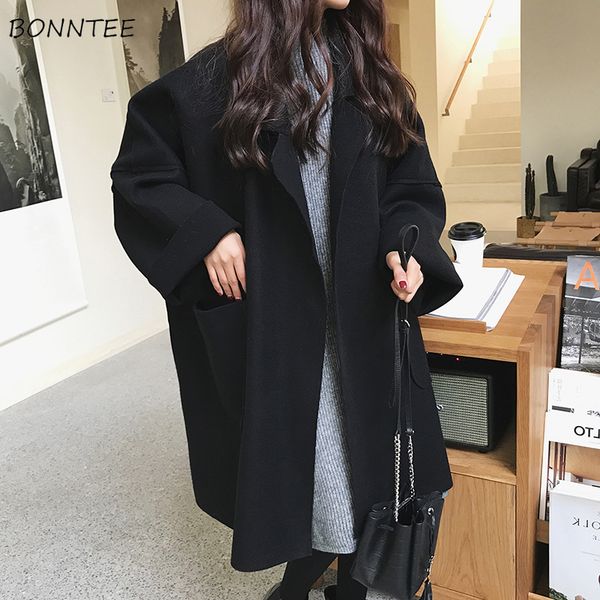 

wool blends women ulzzang kawaii elelgant all-match female autumn winter korean style popular womens clothing chic, Black
