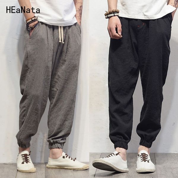 

plus size cotton linen harem pants mens jogger pants new male casual track trousers hip hop loose chinese traditional, Black