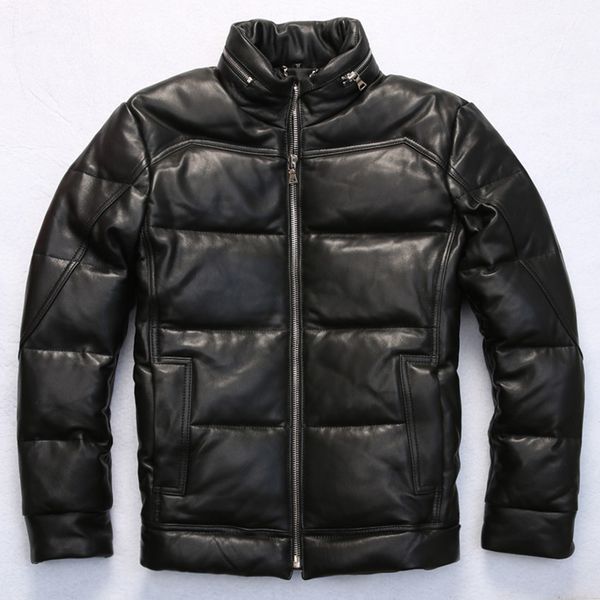 

men's winter white duck down coat black thick sheepskin coat 2015 casual real leather down jacket men winter leather jacket