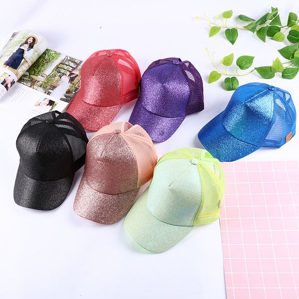 

sequin leak ponytail baseball cap summer sun shade net hat european fashion hundred with a cap girl, Blue;gray