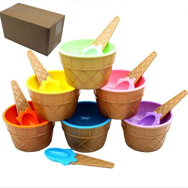 

Children's food supplement porridge bowl ice cream tool cup high quality plastic PS bowl with spoon tool children birthday party