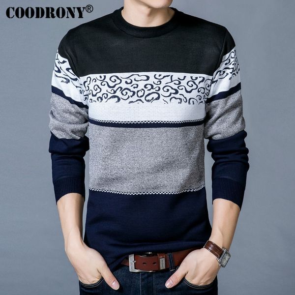 

coodrony sweater men 2017 autumn spring new arrival brand clothing o-neck sweater shirt men knitted cotton wool pullover 114, White;black