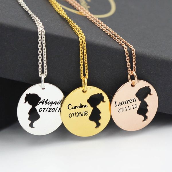 

fyw custom mother's day mom&baby mama kids round tag pendant necklace personalized letters jewelry for women male female girls, Silver