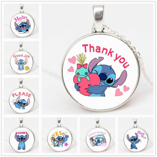

fashion lilo and stitch pendants glass cabochon friends gifts round stainless steel charms anime jewelry kids gifts pn020, Silver
