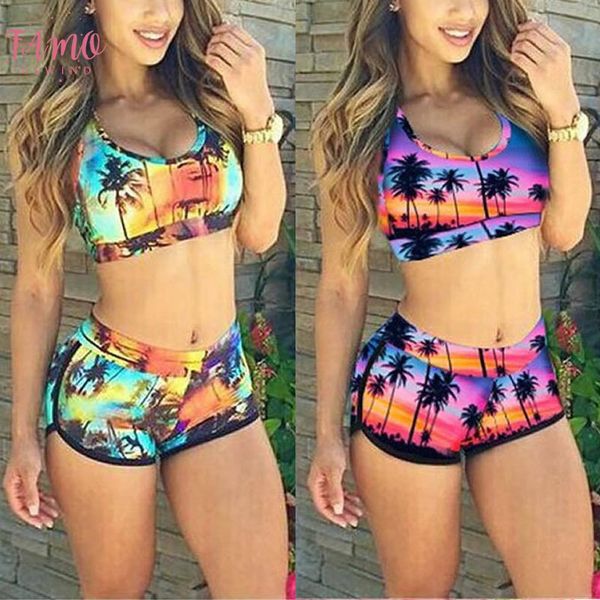 

polyester swimsuit womens crop high waist shorts floral bikini beach swimwear beachwear new swimwear drop shipping, White;black