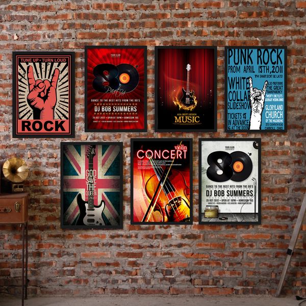 

nordic retro music bar canvas painting guitar rock poster record violin wall picture no frame cafe living room mural decoration