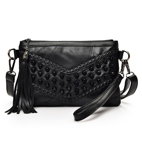 

soft pu leather crossbody shoulder bag with tassel for girls and women, Black;red