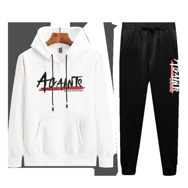 

spring new mens sweater set casual sports running round-neck hooded slim-fit printed set mens