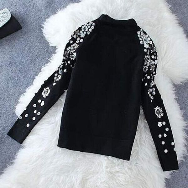 

gigogou вышивка женщина свитер осень зима водолазка женского пуловер перемычка бисероплетение sequined с длинным рукавом прицепного femme hi, White;black