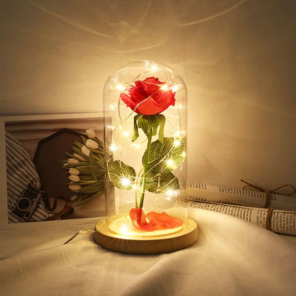 

искусственный цветок розы led string light красная роза с стеклянной крышкой пульт дистанционного управления день рождения подарок на годовщ