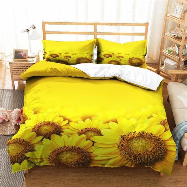 

bed set 3d sunflower printed home textile with pillowcases bedroom clothes bedding linen for couple kinggle single size