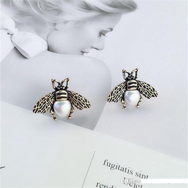 

europe and america charming earrings gold plated pearl bee earrings for girls women for party wedding nice gift, Golden;silver