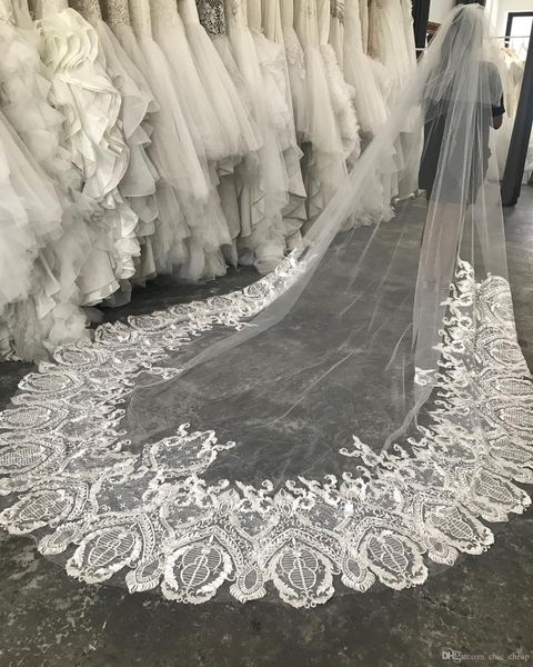 

gorgeous wedding veils soft tulle two layers lace applique bridal veils custom made luxury veil for wedding dress 250cm, Black