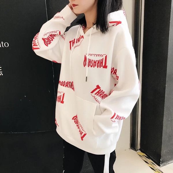

new womens hoodies brand letter print hip hop streetwear hooded sweater fashion casual style sweatshirt for lady size m-2xl, Black