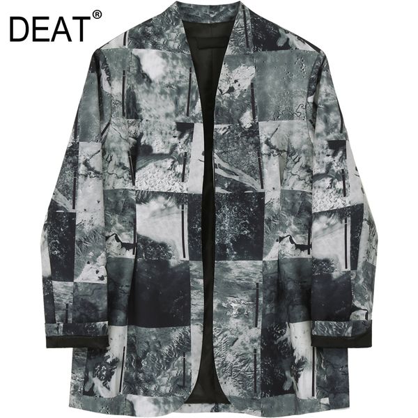 

deat] women printed contrast color blazer new lapel long sleeve loose fit jacket fashion tide spring autumn 2020 13r526, White;black