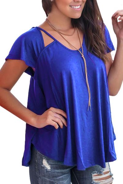 

women's cold shoulder short sleeve casual cut out t shirt top, White