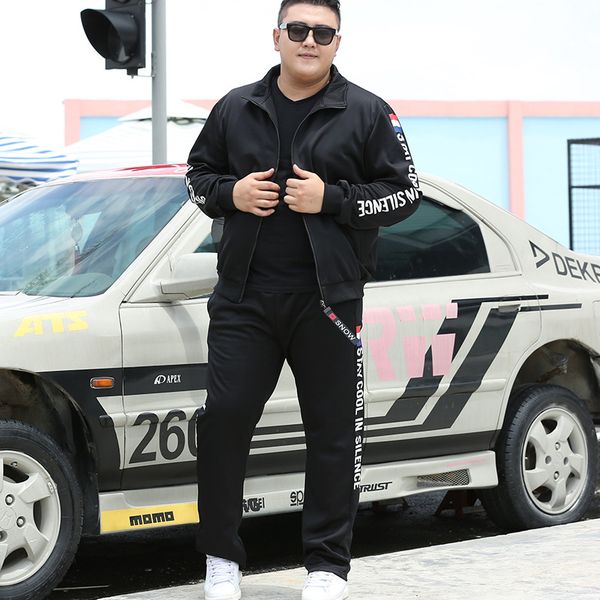 

9xl men training sport set men sportwear zipper jacket jogging pants 2 piece sets sweat suit running sweatshirts, White;black