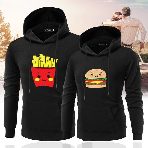 

couple sweatershirt spring fashion loose male clothing cute food print men women active hoodies designer casual, Black