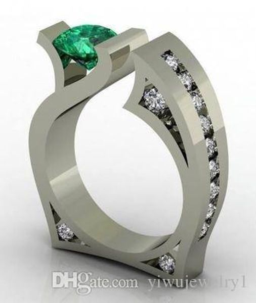 

fashion modern emerald ring europe and america micro diamond inlay engagement wedding ring lady cocktail party jewelry size 5-10, Golden;silver