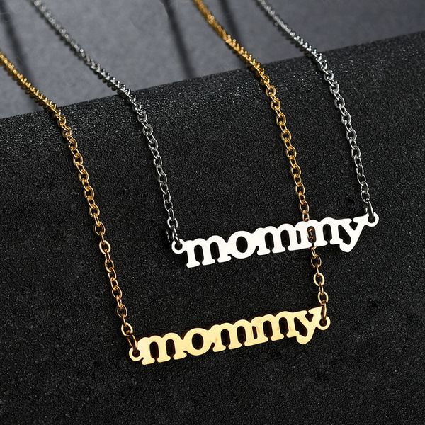 

316l stainless steel letter mommy pendant necklace bracelets jewelry set clavicle chain necklace mother's day gift, Silver