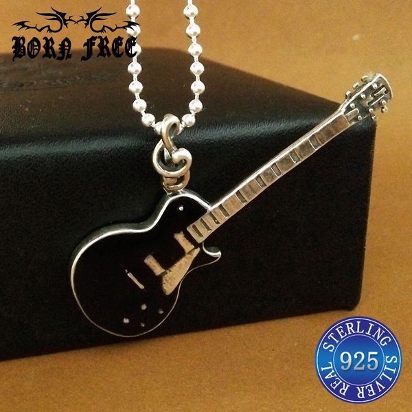 

925 sterling silver guitar pendant necklace chic fashion colgantes necklaces & pendants charms pendulum christmas jewelry