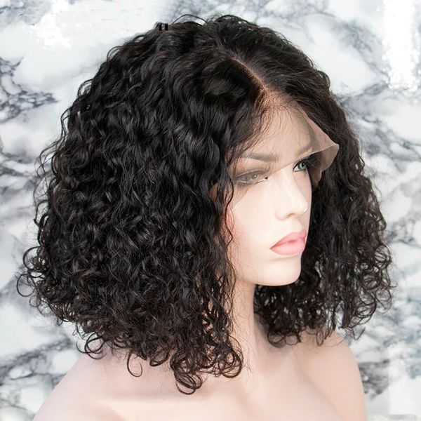 

13*4 brazilian lace front human hair wigs for black women remy curly short boblace front 150%