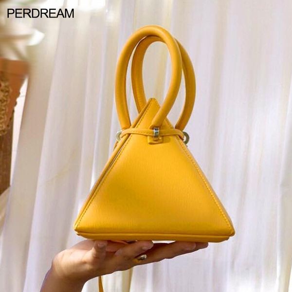 

bag 2020 new wave triangle bag drawstring lemon yellow messenger female handbag pyramid dinner