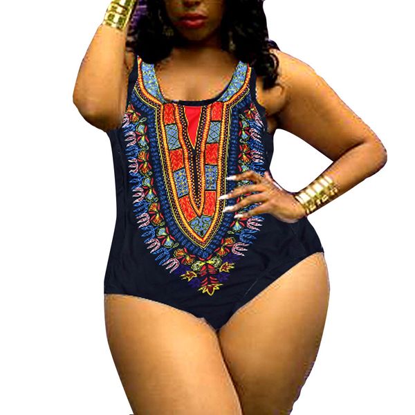

большой размер женщины кривая обращение dashiki африканский печати push-up бикини комбинезон цельный купальник женщин плюс размер купальники, White;black