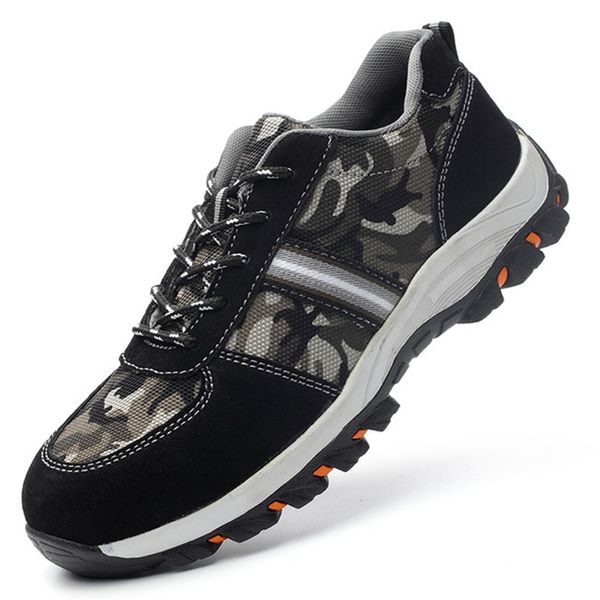 

2019 new men's fashion casual shoes anti-mite steel toe caps breathable shoes sports lightweight non-slip hiking men, Black