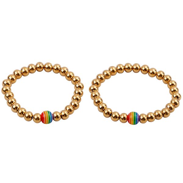 

2pcs 8 mm stainless steel bracelet with rainbow golden couple, Black