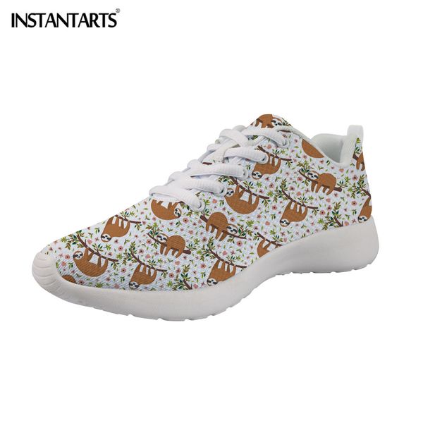 

instantarts cute sloth print spring women casual sneakers air mesh lacing flat shoes female breathable vulcanized shoes zapatos, Black