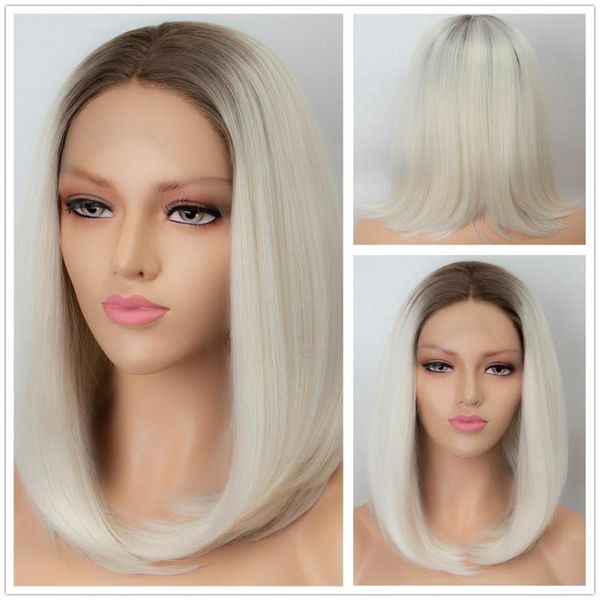 

scheherezade ombre blonde wig short straight synthetic lace front wigs for women high temperature fiber bob cosplay wig, Black