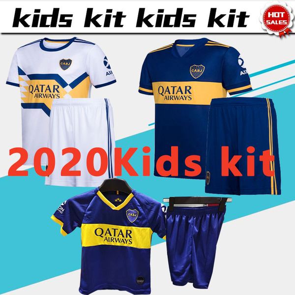 

2020 kids kit boca juniors soccer jerseys #16 de rossi 20/21 child home away soccer youth sets #10 tevez football uniforms jersey+shorts, Black