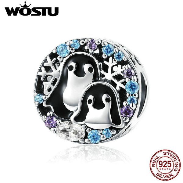 

wostu аутентичные 925 стерлингового серебра penguin ожерелье семьи шариков шарма браслета подвеска тавра подарка ювелирных изделий cqc992, Blue;slivery