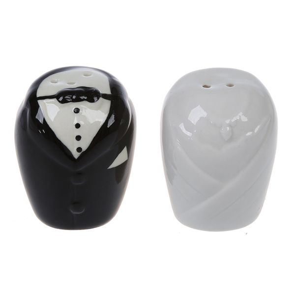 

wedding gown and tuxedo ceramic salt and pepper set wedding favors patry - white and black