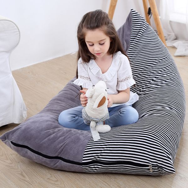 

Hot Selling Stuffed Animal Storage Bean Bag Chair Extra Large Canvas Pouch Stripe Chair Sofa Sundries Storage Bag Multi-function