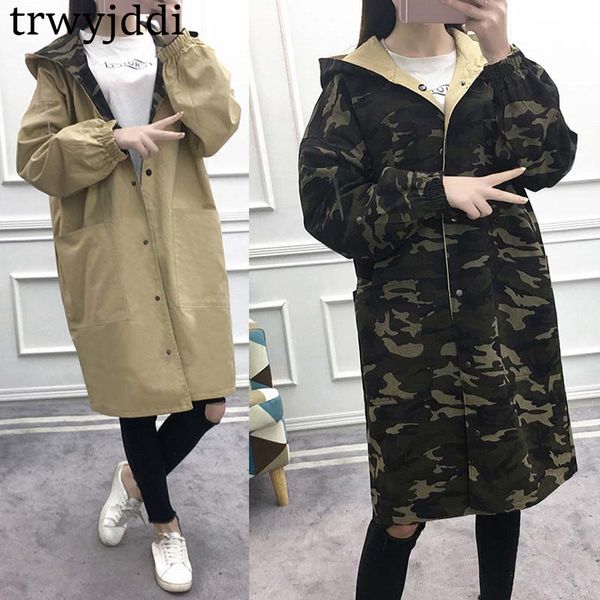 All'ingrosso-NUOVO coreano bf lungo trench femminile retrò allentato mimetico double face giacca a vento donna primavera autunno cappotto N366